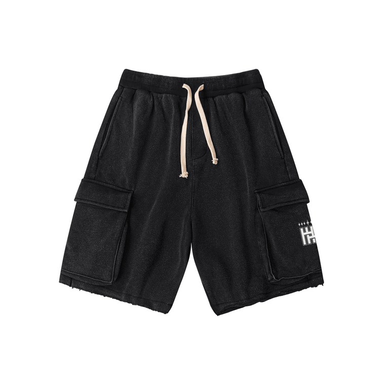 Vintage Seventh House Logo Snow Wash Raw Hem Cargo Shorts - Seventh House
