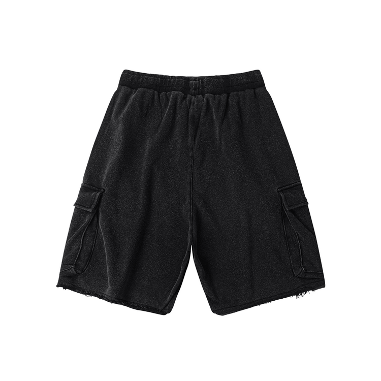 Vintage Seventh House Logo Snow Wash Raw Hem Cargo Shorts - Seventh House